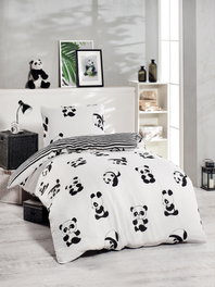 L'essentiel linge de maison Juego de funda nórdica Panda Blanco y negro Individual